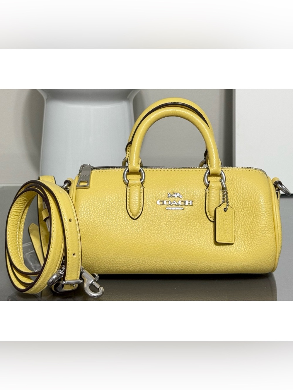 COACH LACY Pebbled Leather Crossbody Handbag, RETRO YELLOW/ SILVER